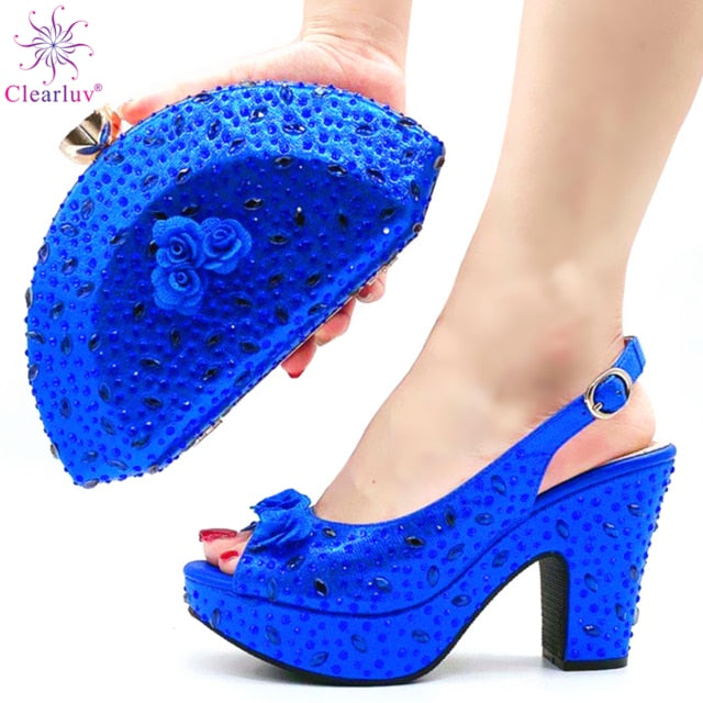 New Arrival Italian Women Shoes and Bag Set Decorated with Rhinestone In Party African Italian Shoes and Bag Set Party Shoes Bag
