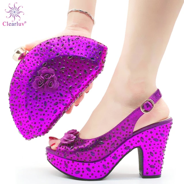New Arrival Italian Women Shoes and Bag Set Decorated with Rhinestone In Party African Italian Shoes and Bag Set Party Shoes Bag