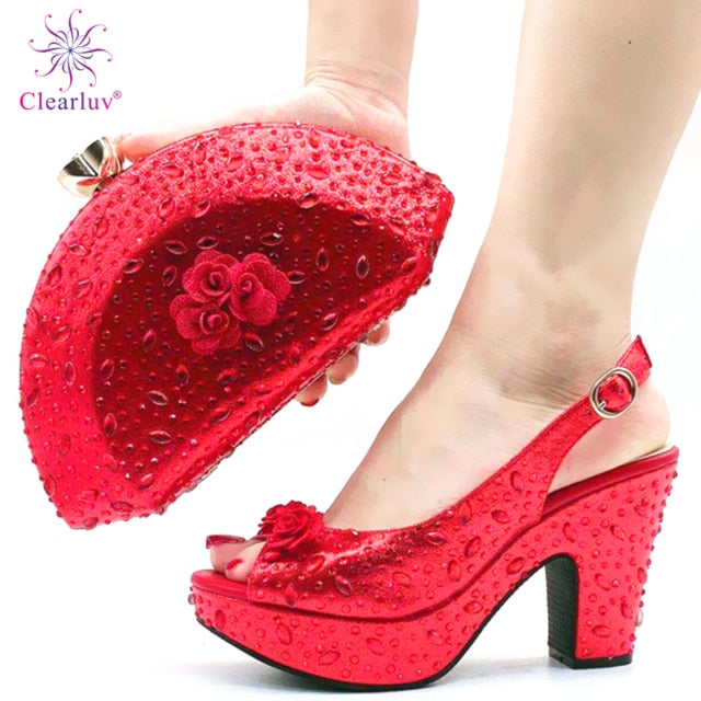 New Arrival Italian Women Shoes and Bag Set Decorated with Rhinestone In Party African Italian Shoes and Bag Set Party Shoes Bag
