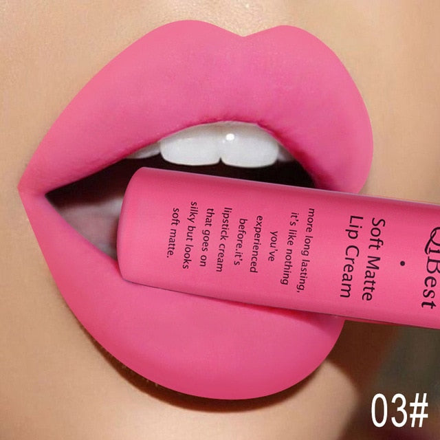 QIBEST Matte Lip Gloss Lip Makeup 34 Colors Velet Nude Waterproof Lipgloss Matte Lipstick Liquid Lipstick Long lasting Lip Tint