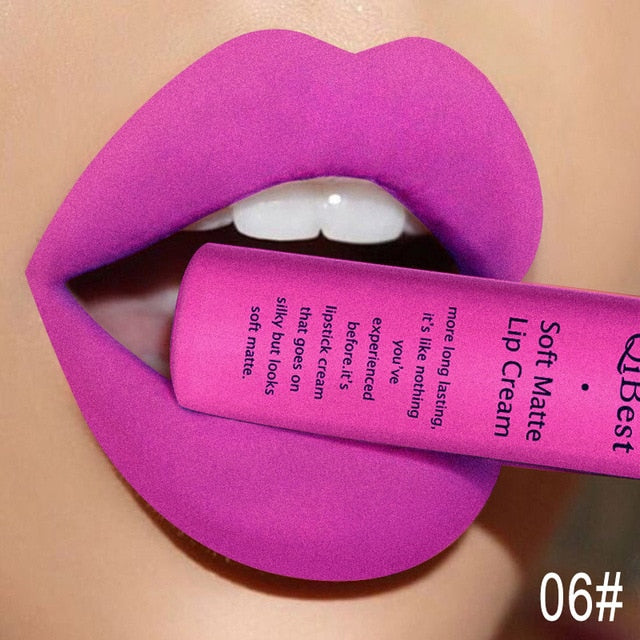 QIBEST Matte Lip Gloss Lip Makeup 34 Colors Velet Nude Waterproof Lipgloss Matte Lipstick Liquid Lipstick Long lasting Lip Tint