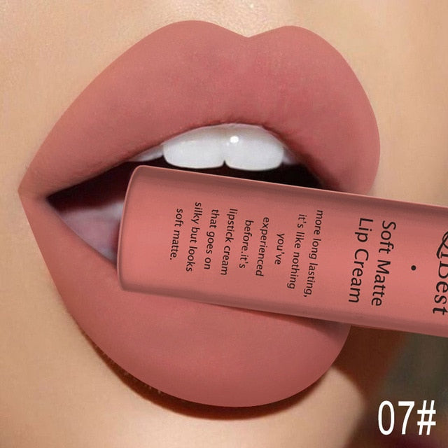 QIBEST Matte Lip Gloss Lip Makeup 34 Colors Velet Nude Waterproof Lipgloss Matte Lipstick Liquid Lipstick Long lasting Lip Tint