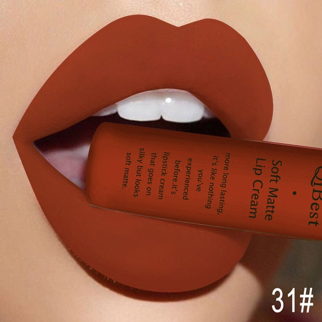 QIBEST Matte Lip Gloss Lip Makeup 34 Colors Velet Nude Waterproof Lipgloss Matte Lipstick Liquid Lipstick Long lasting Lip Tint