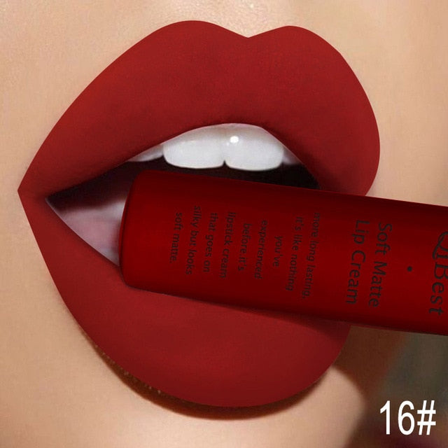 QIBEST Matte Lip Gloss Lip Makeup 34 Colors Velet Nude Waterproof Lipgloss Matte Lipstick Liquid Lipstick Long lasting Lip Tint