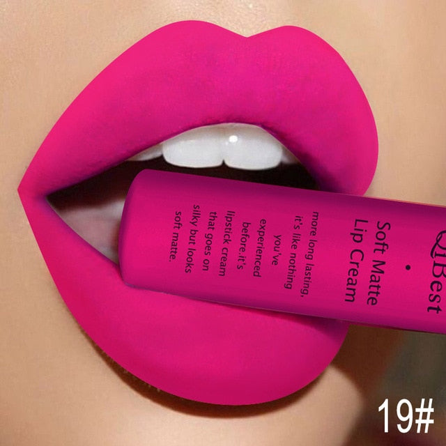 QIBEST Matte Lip Gloss Lip Makeup 34 Colors Velet Nude Waterproof Lipgloss Matte Lipstick Liquid Lipstick Long lasting Lip Tint