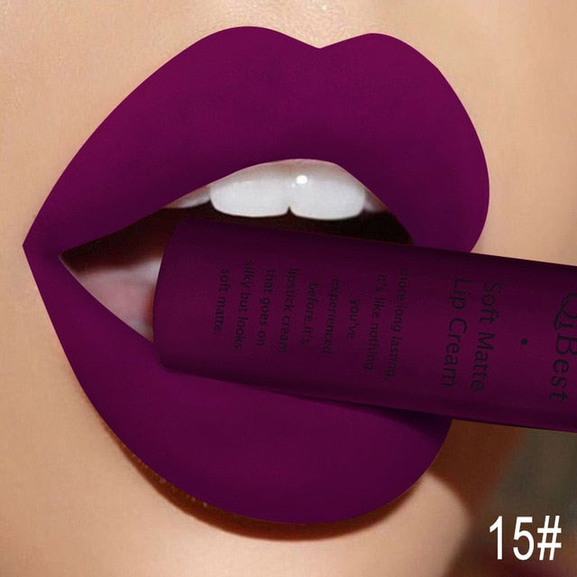 QIBEST Matte Lip Gloss Lip Makeup 34 Colors Velet Nude Waterproof Lipgloss Matte Lipstick Liquid Lipstick Long lasting Lip Tint