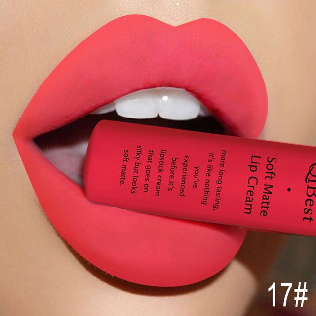 QIBEST Matte Lip Gloss Lip Makeup 34 Colors Velet Nude Waterproof Lipgloss Matte Lipstick Liquid Lipstick Long lasting Lip Tint
