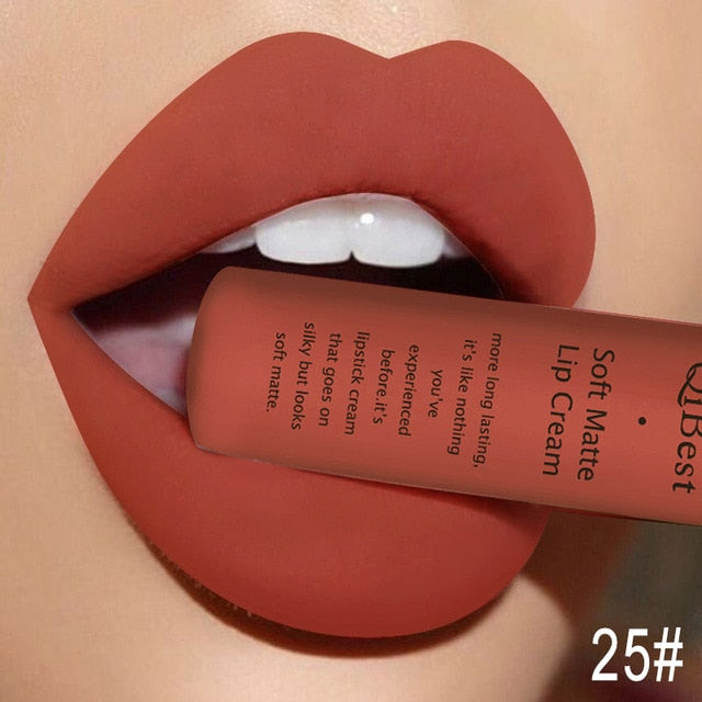 QIBEST Matte Lip Gloss Lip Makeup 34 Colors Velet Nude Waterproof Lipgloss Matte Lipstick Liquid Lipstick Long lasting Lip Tint