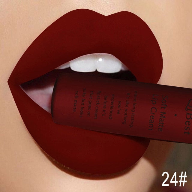 QIBEST Matte Lip Gloss Lip Makeup 34 Colors Velet Nude Waterproof Lipgloss Matte Lipstick Liquid Lipstick Long lasting Lip Tint