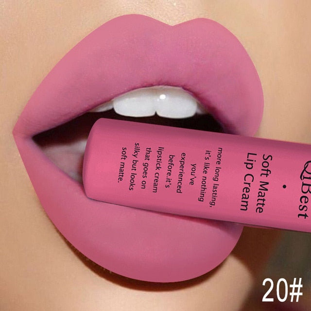 QIBEST Matte Lip Gloss Lip Makeup 34 Colors Velet Nude Waterproof Lipgloss Matte Lipstick Liquid Lipstick Long lasting Lip Tint