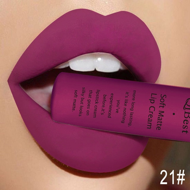 QIBEST Matte Lip Gloss Lip Makeup 34 Colors Velet Nude Waterproof Lipgloss Matte Lipstick Liquid Lipstick Long lasting Lip Tint