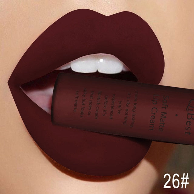 QIBEST Matte Lip Gloss Lip Makeup 34 Colors Velet Nude Waterproof Lipgloss Matte Lipstick Liquid Lipstick Long lasting Lip Tint