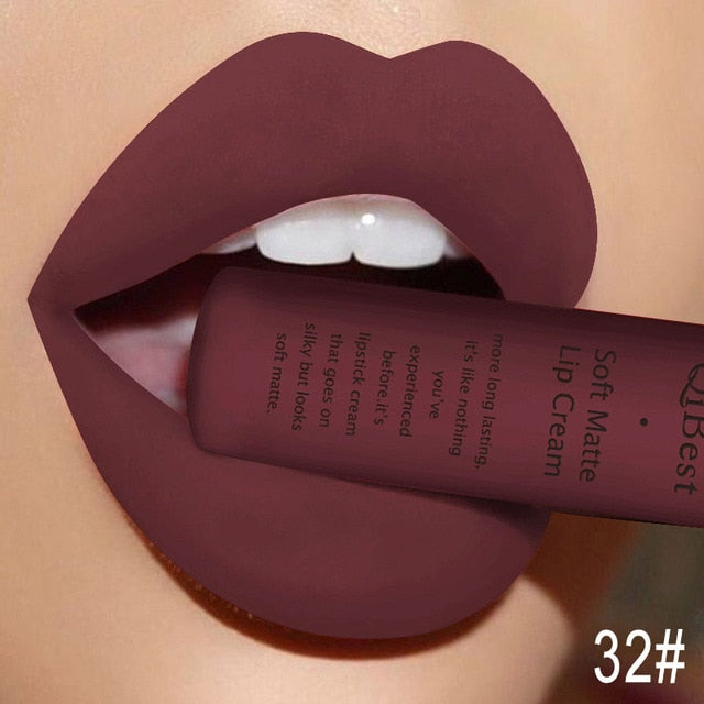 QIBEST Matte Lip Gloss Lip Makeup 34 Colors Velet Nude Waterproof Lipgloss Matte Lipstick Liquid Lipstick Long lasting Lip Tint