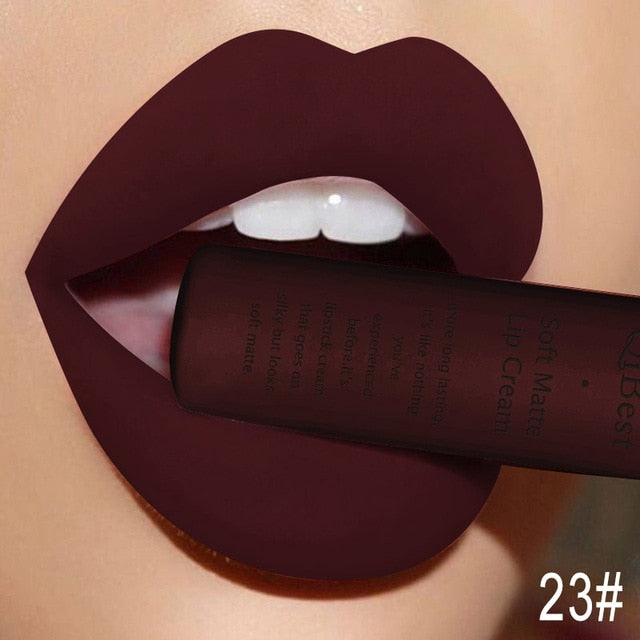 QIBEST Matte Lip Gloss Lip Makeup 34 Colors Velet Nude Waterproof Lipgloss Matte Lipstick Liquid Lipstick Long lasting Lip Tint