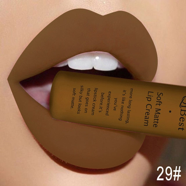 QIBEST Matte Lip Gloss Lip Makeup 34 Colors Velet Nude Waterproof Lipgloss Matte Lipstick Liquid Lipstick Long lasting Lip Tint