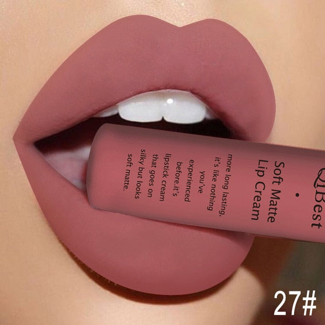 QIBEST Matte Lip Gloss Lip Makeup 34 Colors Velet Nude Waterproof Lipgloss Matte Lipstick Liquid Lipstick Long lasting Lip Tint