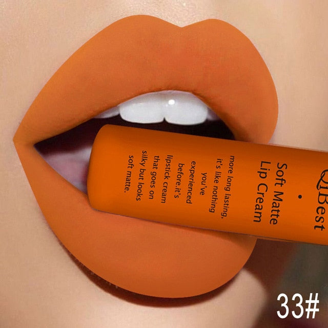 QIBEST Matte Lip Gloss Lip Makeup 34 Colors Velet Nude Waterproof Lipgloss Matte Lipstick Liquid Lipstick Long lasting Lip Tint
