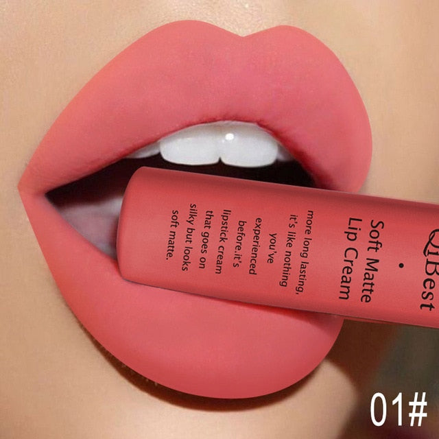 QIBEST Matte Lip Gloss Lip Makeup 34 Colors Velet Nude Waterproof Lipgloss Matte Lipstick Liquid Lipstick Long lasting Lip Tint