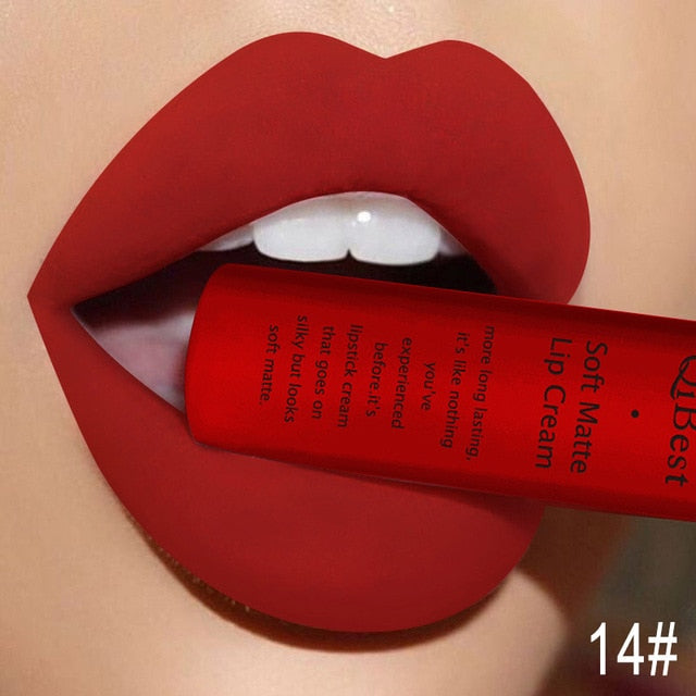 QIBEST Matte Lip Gloss Lip Makeup 34 Colors Velet Nude Waterproof Lipgloss Matte Lipstick Liquid Lipstick Long lasting Lip Tint