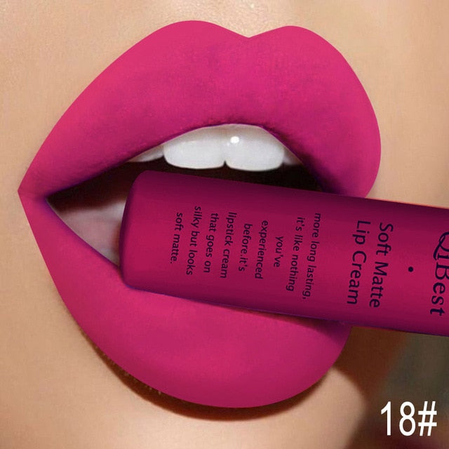 QIBEST Matte Lip Gloss Lip Makeup 34 Colors Velet Nude Waterproof Lipgloss Matte Lipstick Liquid Lipstick Long lasting Lip Tint