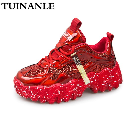 Sneakers Women Autumn 2020 Fashion Sequined Cloth Bling Breathable Round Toe Leisure Chunky Women Shoes Tenis Feminino TUINANLE