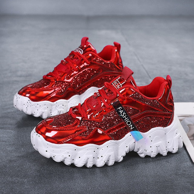 Sneakers Women Autumn 2020 Fashion Sequined Cloth Bling Breathable Round Toe Leisure Chunky Women Shoes Tenis Feminino TUINANLE