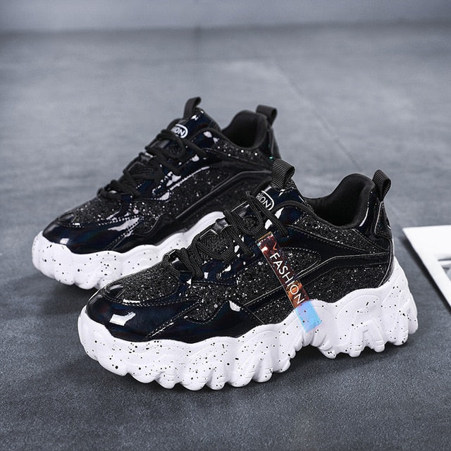 Sneakers Women Autumn 2020 Fashion Sequined Cloth Bling Breathable Round Toe Leisure Chunky Women Shoes Tenis Feminino TUINANLE