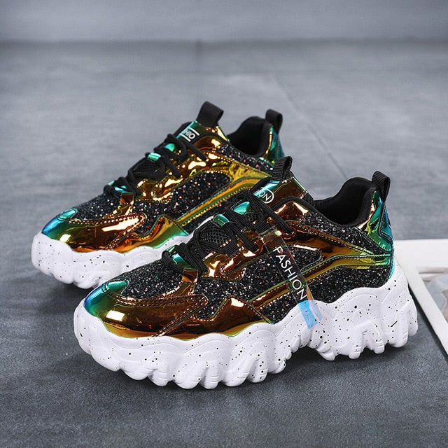 Sneakers Women Autumn 2020 Fashion Sequined Cloth Bling Breathable Round Toe Leisure Chunky Women Shoes Tenis Feminino TUINANLE
