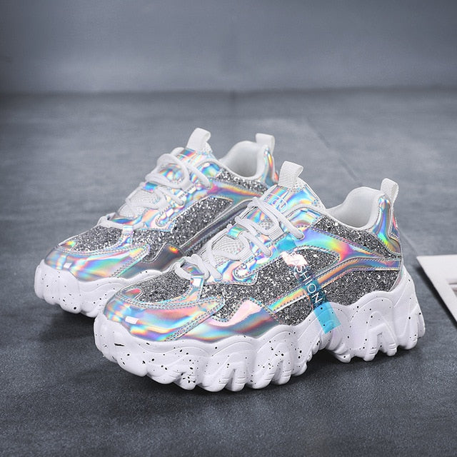 Sneakers Women Autumn 2020 Fashion Sequined Cloth Bling Breathable Round Toe Leisure Chunky Women Shoes Tenis Feminino TUINANLE