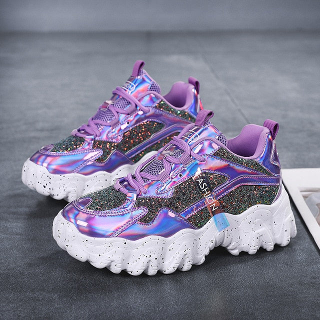 Sneakers Women Autumn 2020 Fashion Sequined Cloth Bling Breathable Round Toe Leisure Chunky Women Shoes Tenis Feminino TUINANLE