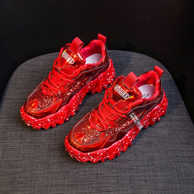 Sneakers Women Autumn 2020 Fashion Sequined Cloth Bling Breathable Round Toe Leisure Chunky Women Shoes Tenis Feminino TUINANLE