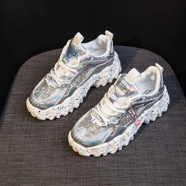 Sneakers Women Autumn 2020 Fashion Sequined Cloth Bling Breathable Round Toe Leisure Chunky Women Shoes Tenis Feminino TUINANLE