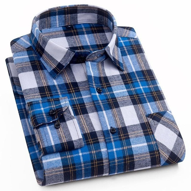 Flannel Plaid Shirt Men Cotton 2019 Spring Autumn New Male Casual Long Sleeve Shirt Plus size High Quality Warm Man Clothes