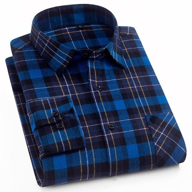 Flannel Plaid Shirt Men Cotton 2019 Spring Autumn New Male Casual Long Sleeve Shirt Plus size High Quality Warm Man Clothes