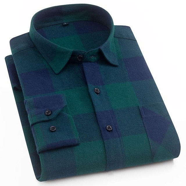 Flannel Plaid Shirt Men Cotton 2019 Spring Autumn New Male Casual Long Sleeve Shirt Plus size High Quality Warm Man Clothes