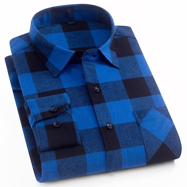 Flannel Plaid Shirt Men Cotton 2019 Spring Autumn New Male Casual Long Sleeve Shirt Plus size High Quality Warm Man Clothes