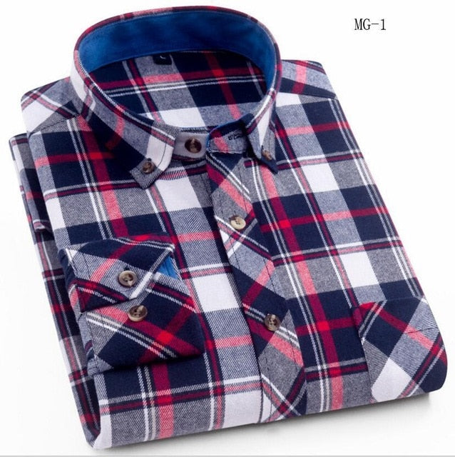 Flannel Plaid Shirt Men Cotton 2019 Spring Autumn New Male Casual Long Sleeve Shirt Plus size High Quality Warm Man Clothes