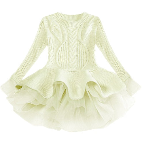 Autumn Winter Baby Girls Warm Knitted Sweater Party Dresses Princess Tutu Christmas Dress For Baby Kid Clothes Children Clothing