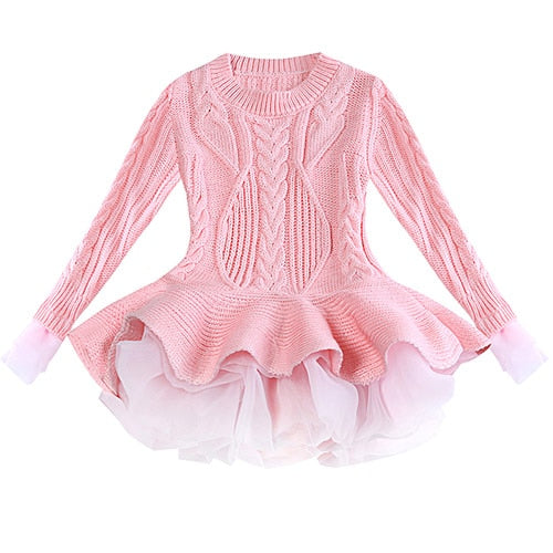 Autumn Winter Baby Girls Warm Knitted Sweater Party Dresses Princess Tutu Christmas Dress For Baby Kid Clothes Children Clothing