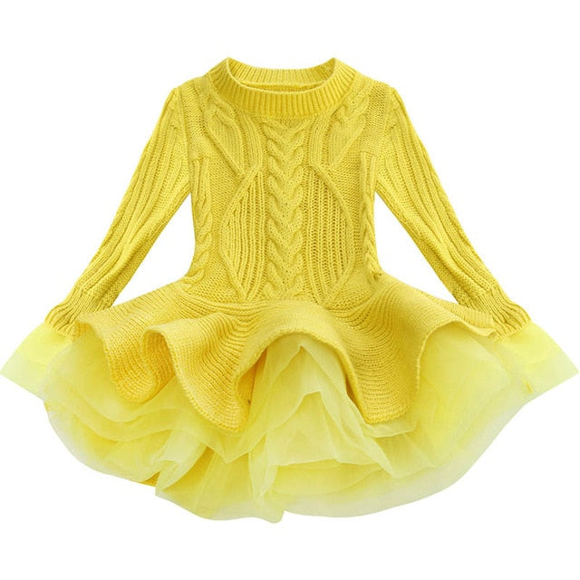 Autumn Winter Baby Girls Warm Knitted Sweater Party Dresses Princess Tutu Christmas Dress For Baby Kid Clothes Children Clothing