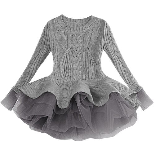 Autumn Winter Baby Girls Warm Knitted Sweater Party Dresses Princess Tutu Christmas Dress For Baby Kid Clothes Children Clothing