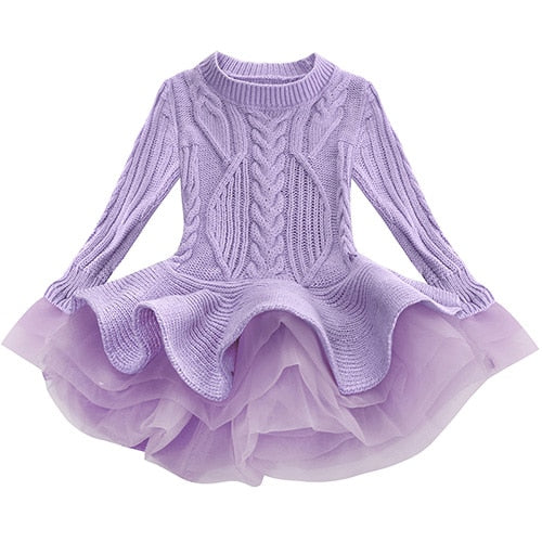 Autumn Winter Baby Girls Warm Knitted Sweater Party Dresses Princess Tutu Christmas Dress For Baby Kid Clothes Children Clothing