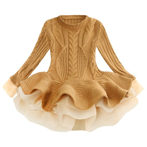 Autumn Winter Baby Girls Warm Knitted Sweater Party Dresses Princess Tutu Christmas Dress For Baby Kid Clothes Children Clothing