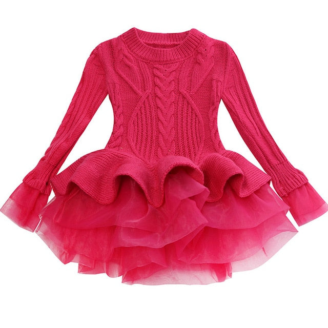Autumn Winter Baby Girls Warm Knitted Sweater Party Dresses Princess Tutu Christmas Dress For Baby Kid Clothes Children Clothing