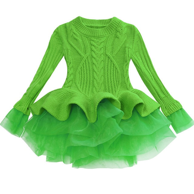 Autumn Winter Baby Girls Warm Knitted Sweater Party Dresses Princess Tutu Christmas Dress For Baby Kid Clothes Children Clothing