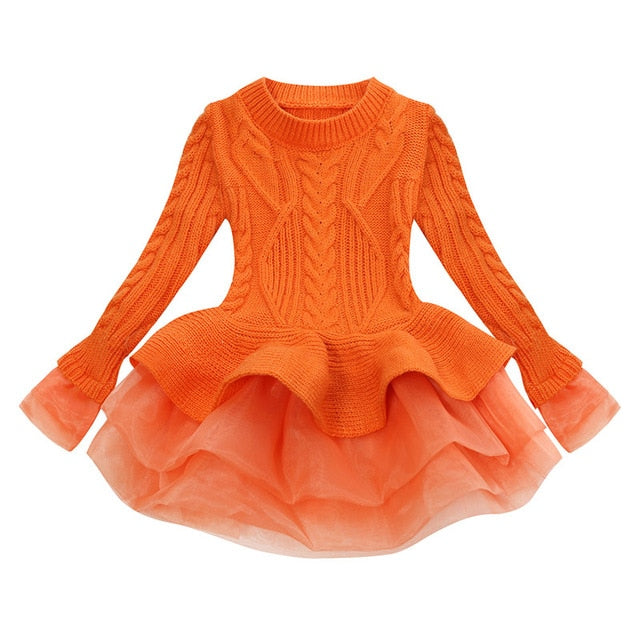 Autumn Winter Baby Girls Warm Knitted Sweater Party Dresses Princess Tutu Christmas Dress For Baby Kid Clothes Children Clothing