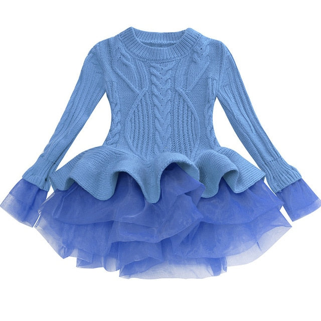 Autumn Winter Baby Girls Warm Knitted Sweater Party Dresses Princess Tutu Christmas Dress For Baby Kid Clothes Children Clothing