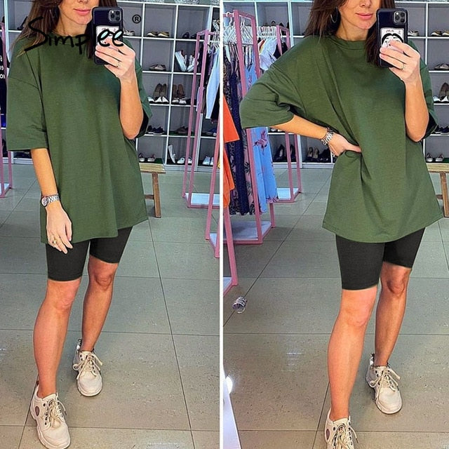 Simplee Casual Solid Outfits Women's Two Piece Suit with Belt Home Loose Sports Tracksuits Fashion Bicycle Summer Hot Suit 2020