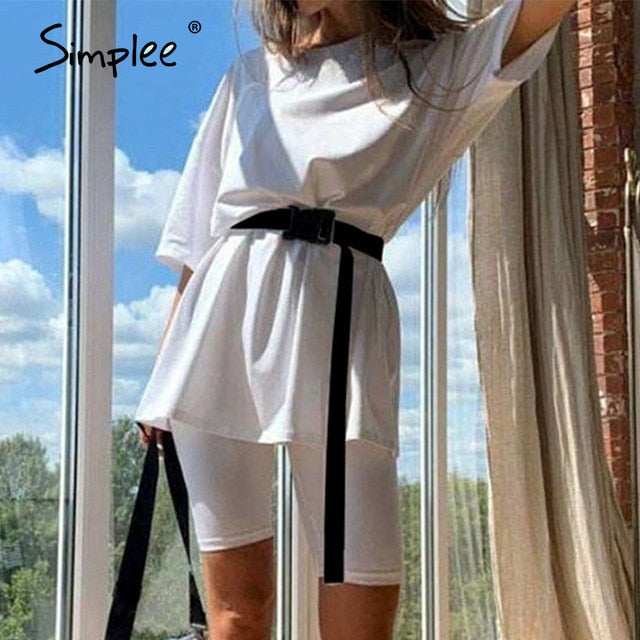 Simplee Casual Solid Outfits Women's Two Piece Suit with Belt Home Loose Sports Tracksuits Fashion Bicycle Summer Hot Suit 2020