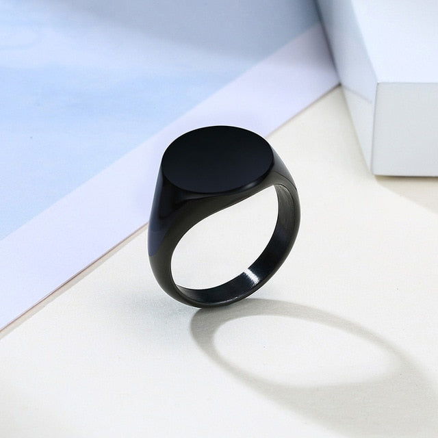 Vnox Chic Customize 14mm Signet Ring for Women Glossy Stainless Steel Round Top Stamp Band Minimalist Cool Personalized Jewelry
